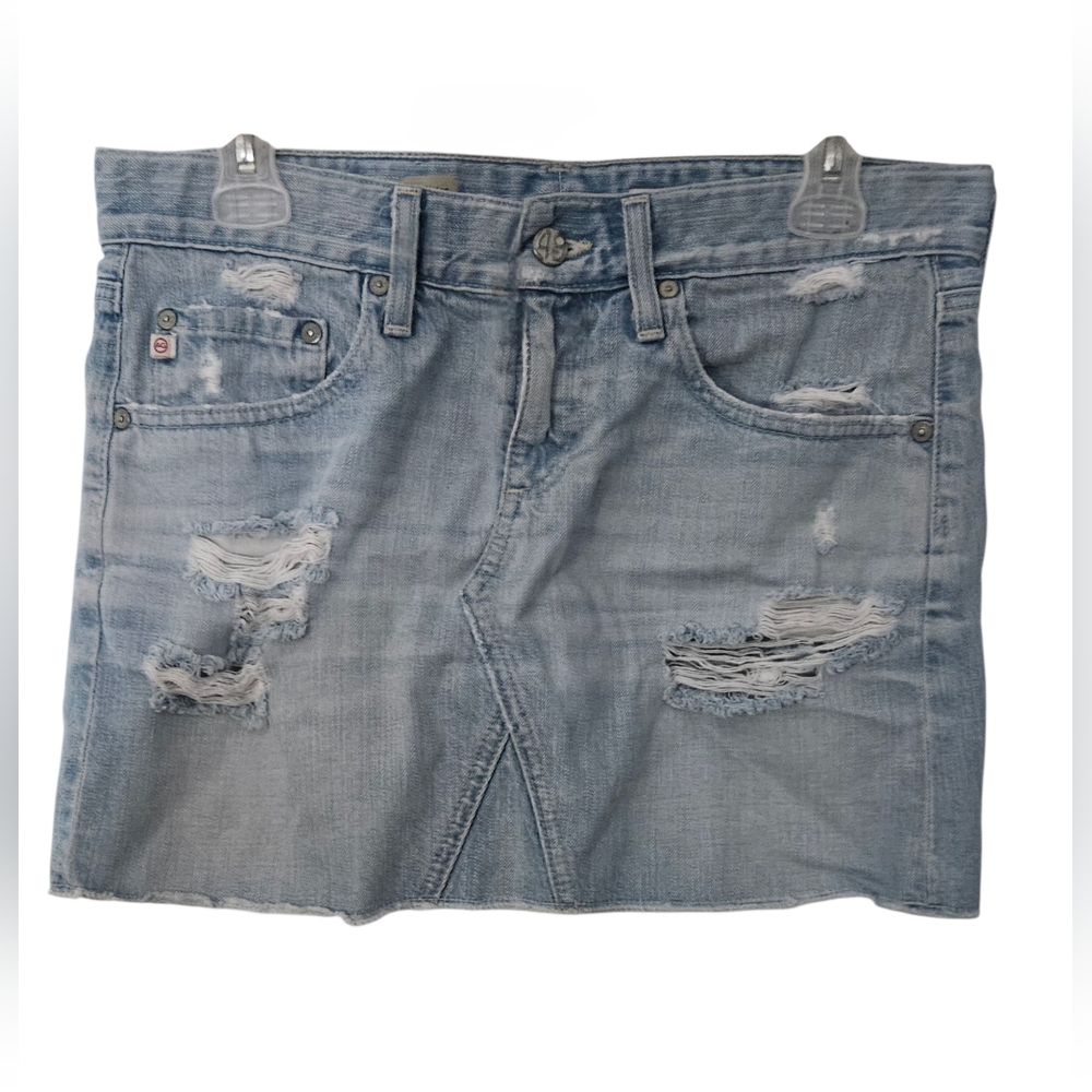 AG Adriano Goldschmied Light Blue Distressed Denim Mini Skirt